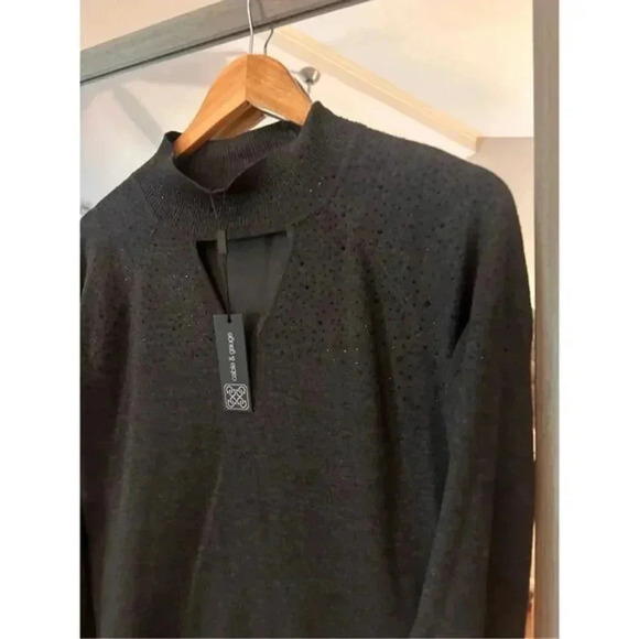 Cable & Gauge Metallic Gray Mock Neck Sweater Small - Picture 3 of 7